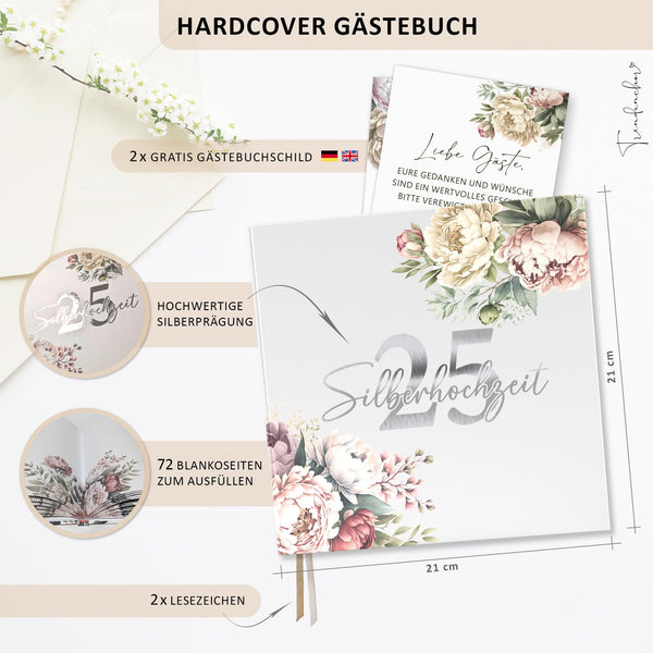 Gästebuch zum Ausfüllen und Fotos Einkleben - Pfingstrosen