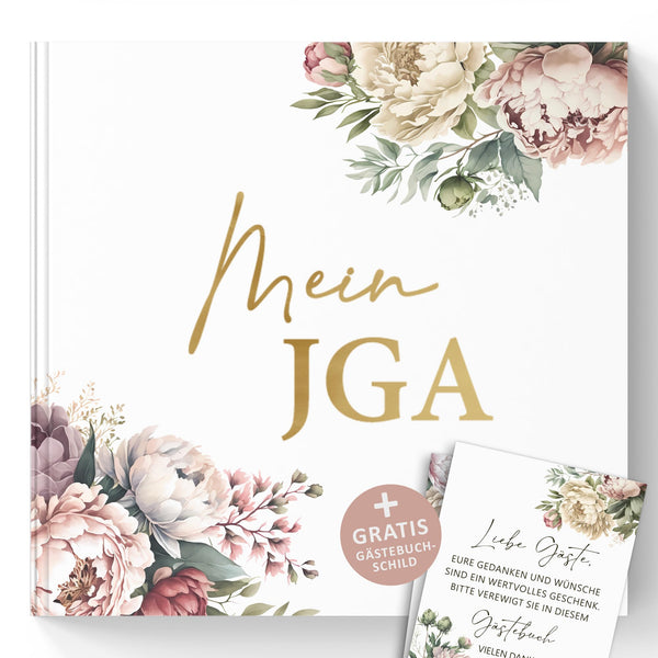 Mein JGA Gästebuch Pfingstrosen - Erinnerungsbuch für handschriftliche Botschaften - 72 Seiten ohne Fragen