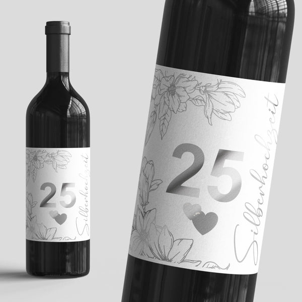 Bottle label set for silver wedding anniversary 25 years