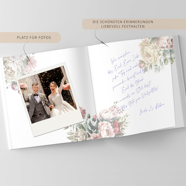 Gästebuch zum Ausfüllen und Fotos Einkleben - Pfingstrosen