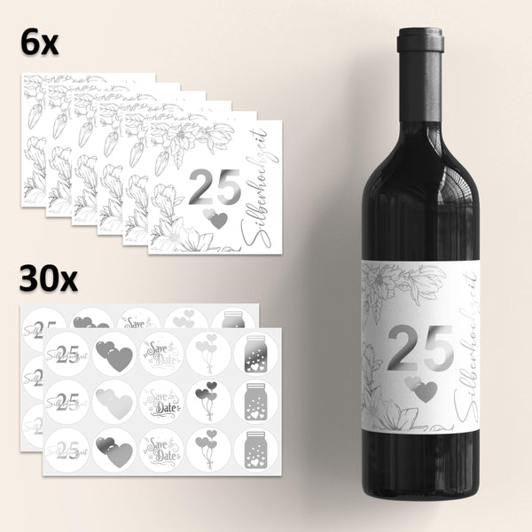 Bottle label set for silver wedding anniversary 25 years