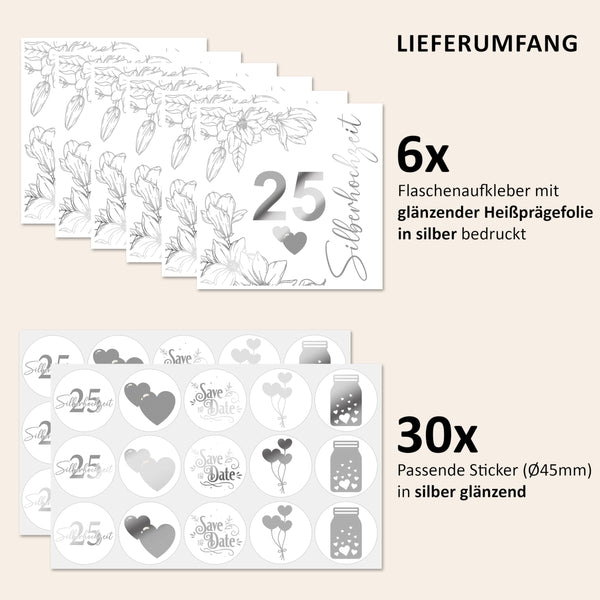 Bottle label set for silver wedding anniversary 25 years