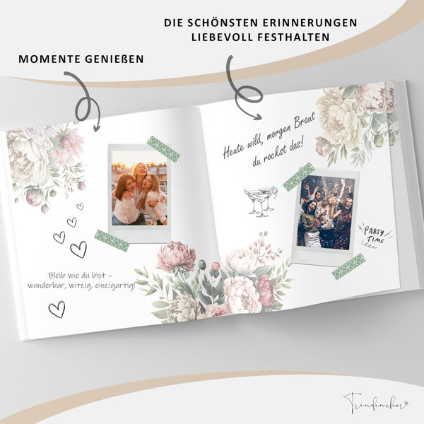 Mein JGA Gästebuch Pfingstrosen - Erinnerungsbuch für handschriftliche Botschaften - 72 Seiten ohne Fragen