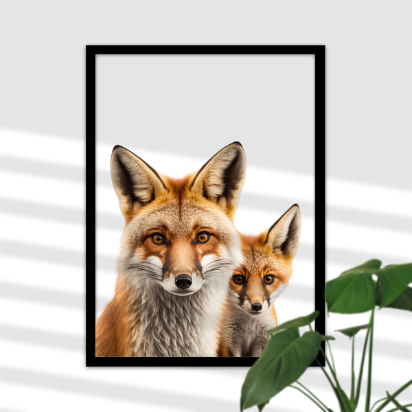 Herzliches Fuchs Mama mit Baby Poster für das Kinderzimmer