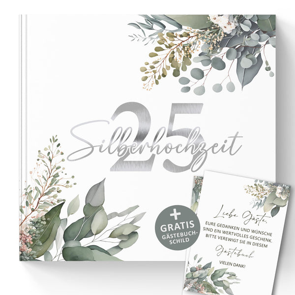 Persönliches Gästebuch zum 25. Hochzeitstag - Eukalyptus