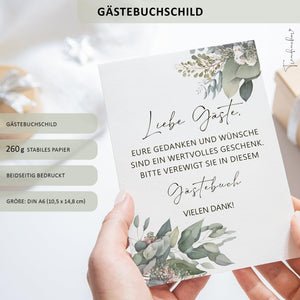 Gästebuch Goldene Hochzeit 50 Jahre – Eukalyptus mit Goldprägung inkl. Gästebuch-Schild