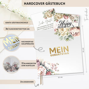 Gästebuch Mein Geburtstag mit Weinetiketten - Geschenk für Familie & Freunde zum Ausfüllen ohne Fragen