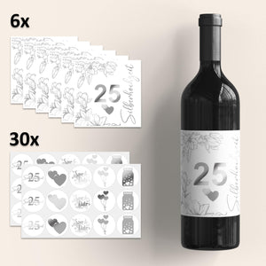 Bottle label set for silver wedding anniversary 25 years