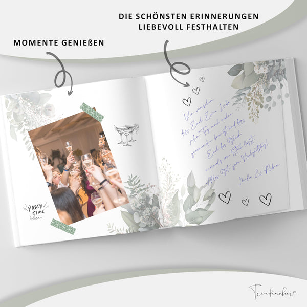 Gästebuch Diamantene Hochzeit 60 Jahre – Eukalyptus mit Silberprägung inkl. Gästebuch-Schild