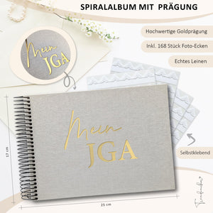 JGA Gästebuch Vintage Leinen mit Goldprägung – Fotoalbum & Erinnerungsbuch inkl. Gästekarten + Fotoecken