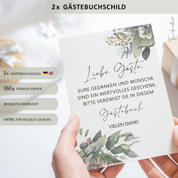 Gästebuch-Set zum Ausfüllen und Fotos Einkleben - Eukalyptus