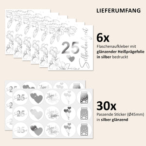 Bottle label set for silver wedding anniversary 25 years