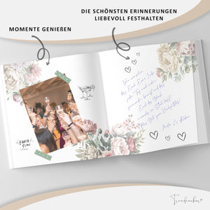 Gästebuch Goldene Hochzeit Pfingstrosen mit Goldprägung – 50. Hochzeitstag Erinnerungsbuch inkl. Schild
