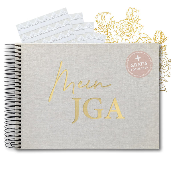 JGA Gästebuch Vintage Leinen mit Goldprägung – Fotoalbum & Erinnerungsbuch inkl. Gästekarten + Fotoecken