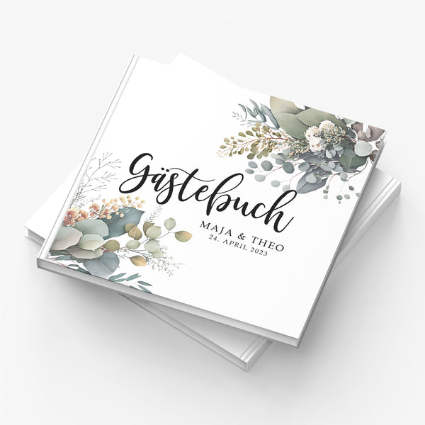 Guest book in eucalyptus design for personal congratulations