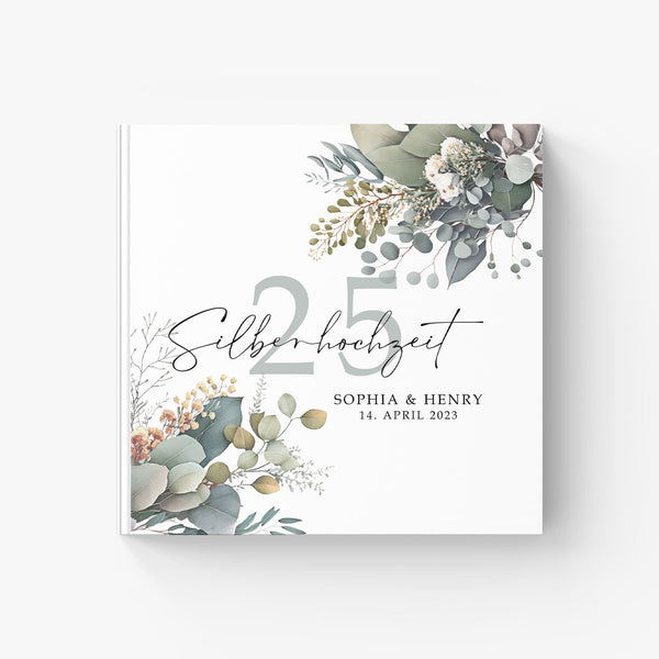 Memory album bride and groom: guest book with eucalyptus design