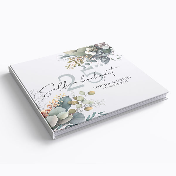 Memory album bride and groom: guest book with eucalyptus design