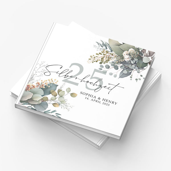 Memory album bride and groom: guest book with eucalyptus design