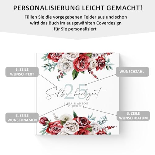 Personalisiertes Gästebuch "Rote Rosen" 21 x 21cm