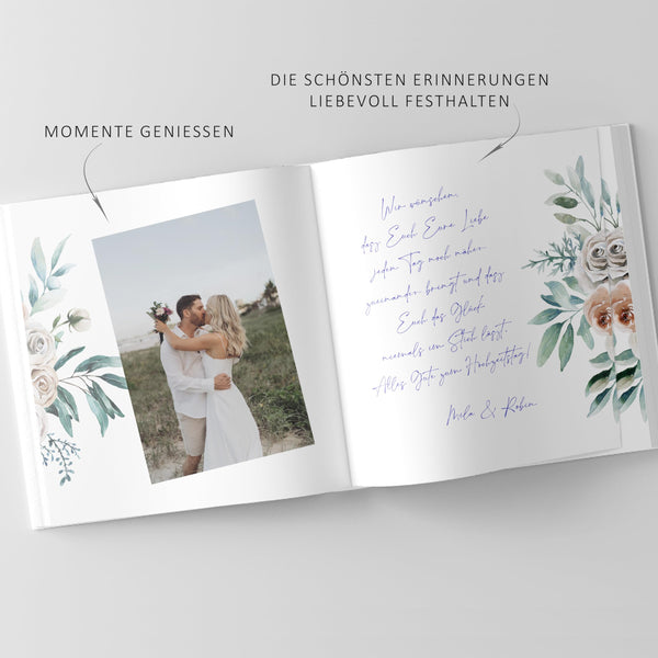 Personalisiertes Gästebuch "Weiße Rosen" 21 x 21cm